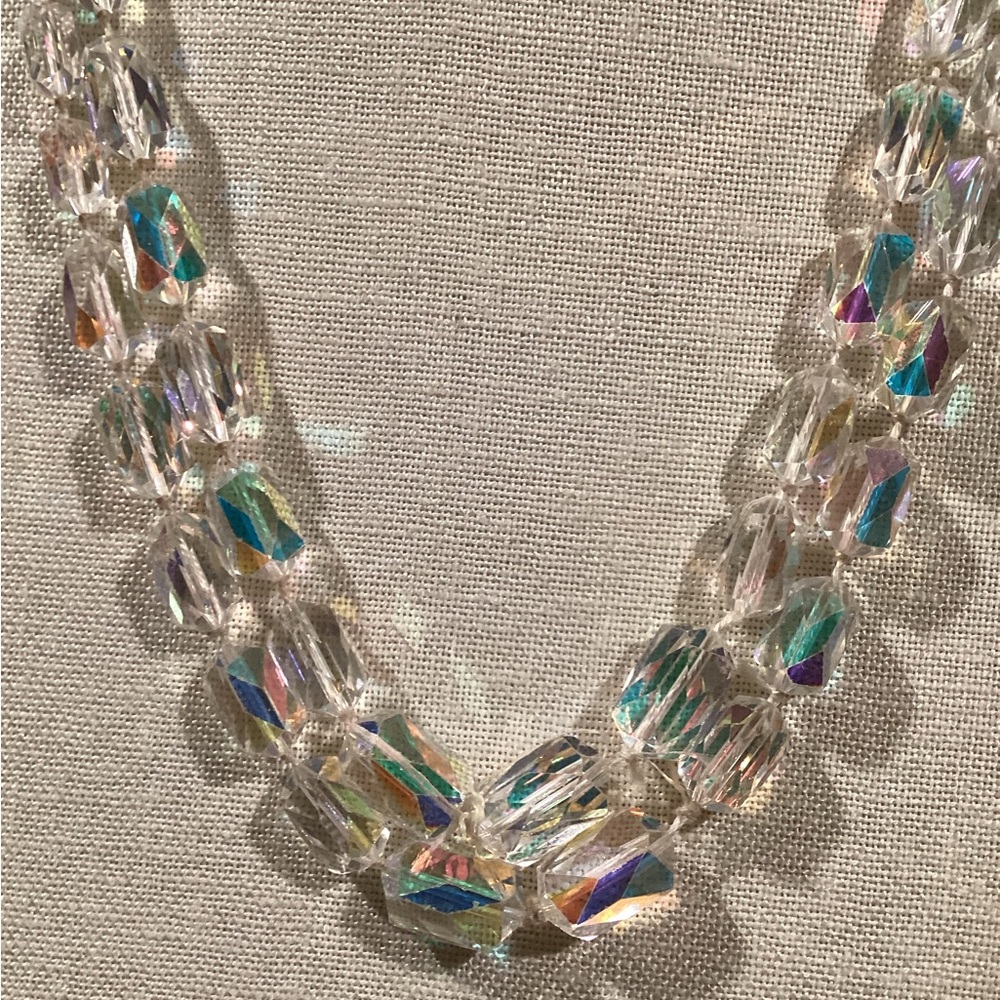 Stunning Vintage Iridescent 2 Strand Crystal Necklace